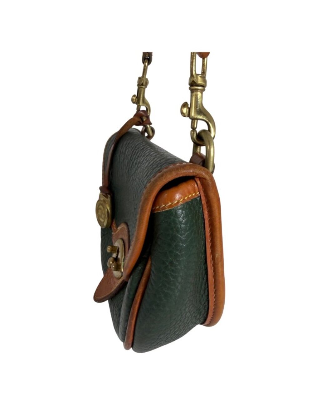 VTG Dooney Bourke Green MINI AWL Saddle Calvary Crossbody Bag Fanny Pack + Charm - Picture 2 of 11